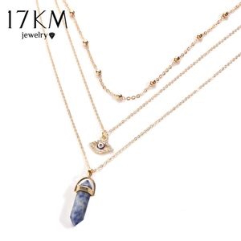 Gold Quartz And Evil Eye Necklace Choker Set - Picture 4 of 8